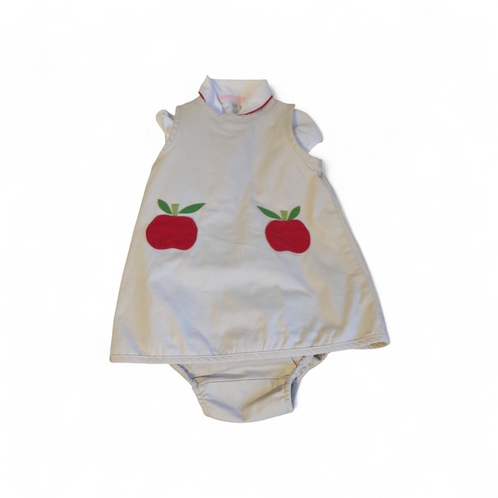 Vintage Baby Gap Khaki Apple Print Dress With Bloomers 6/12 Months Apple Buttons